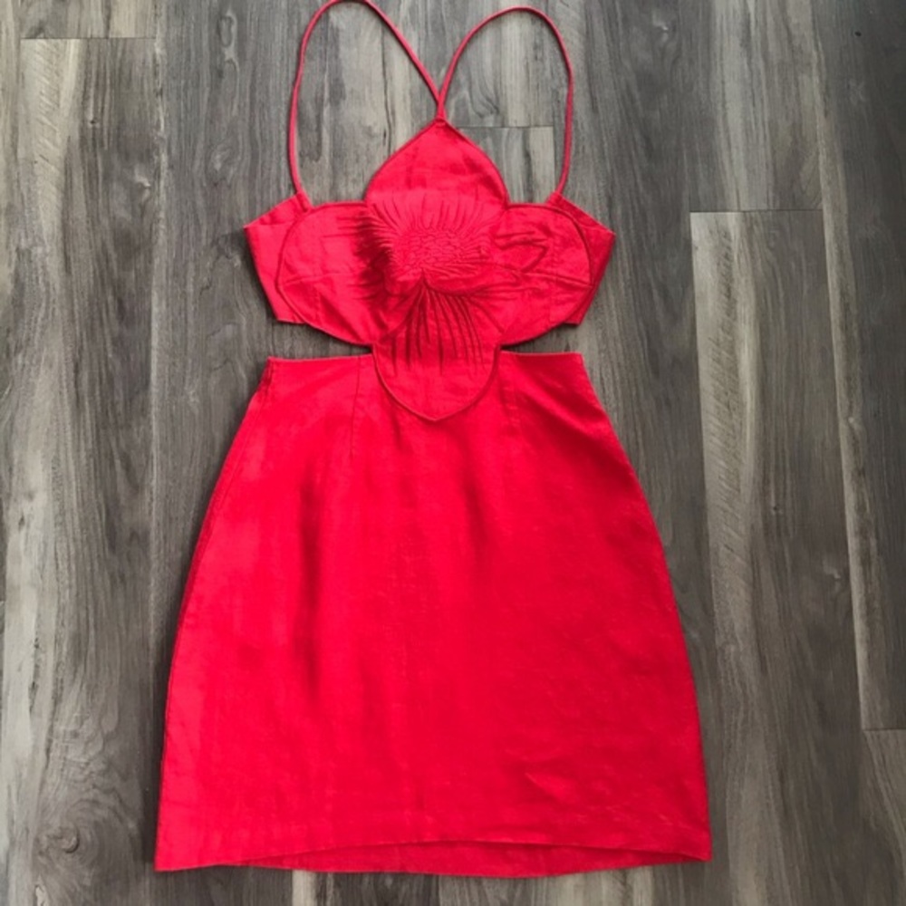 Farm Rio Red Flower Front Mini linen Dress